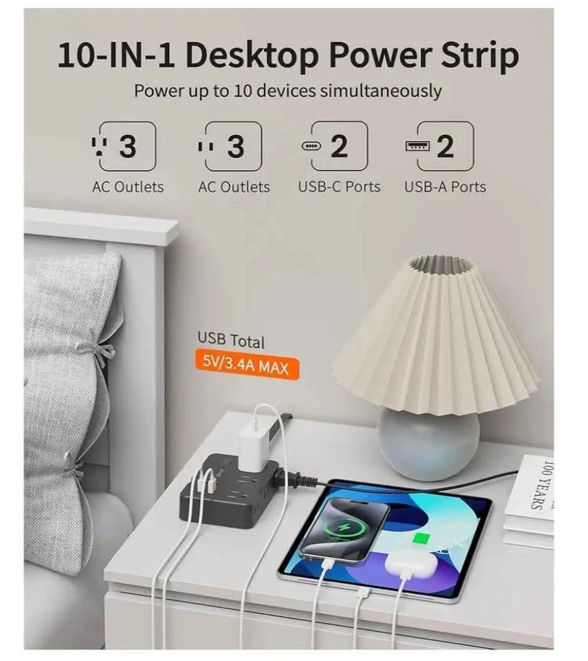 Surge Protector Power Strip, 5 FT Extension Cord image indicator(2)