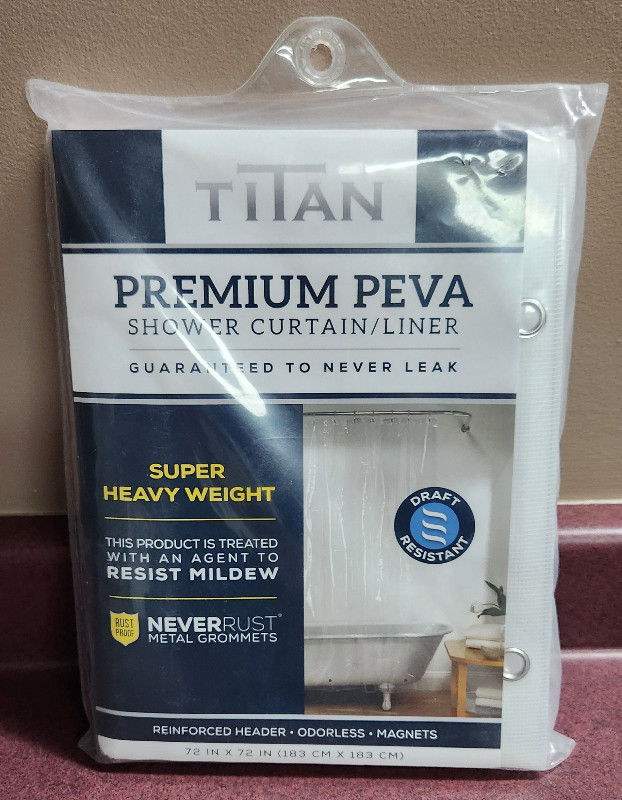 Titan Premium PEVA Shower Curtain, 183x188 cm♥️