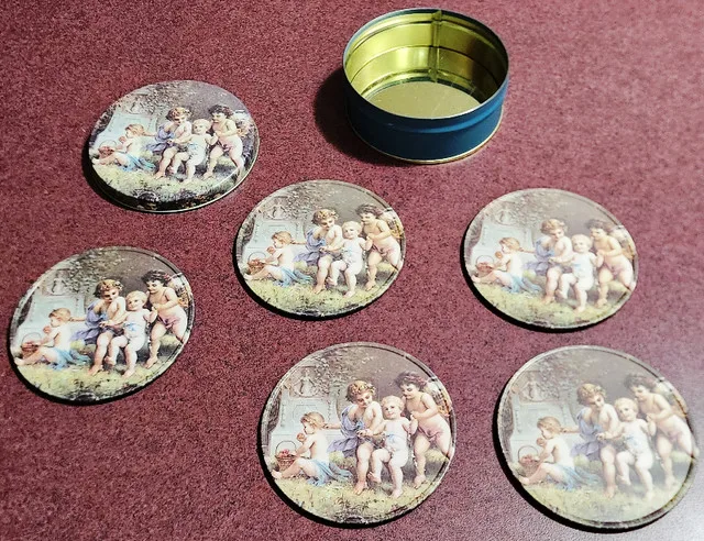 Vintage Decorative Cherub Coasters (Set of 5) in Tin♥️ image indicator(2)