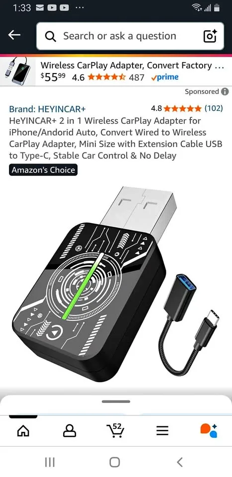 2 in 1 Carplay and Android Auto Wireless Car Adapter thumbnail