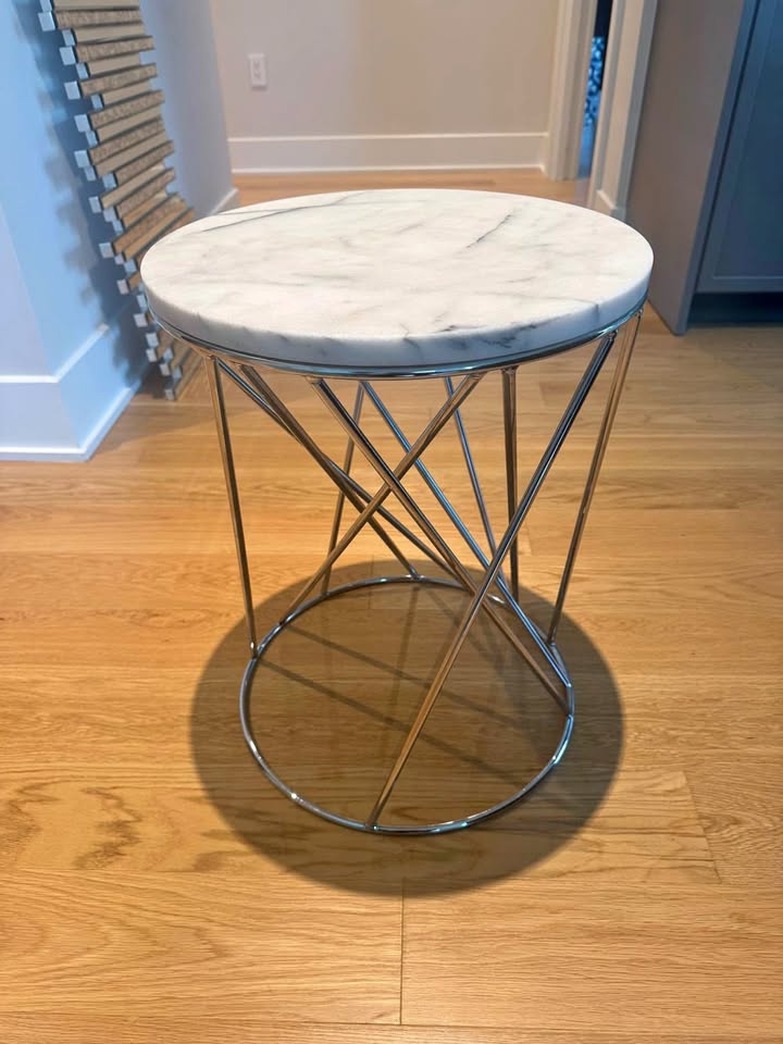 West elm marble/steel white/gray round end table