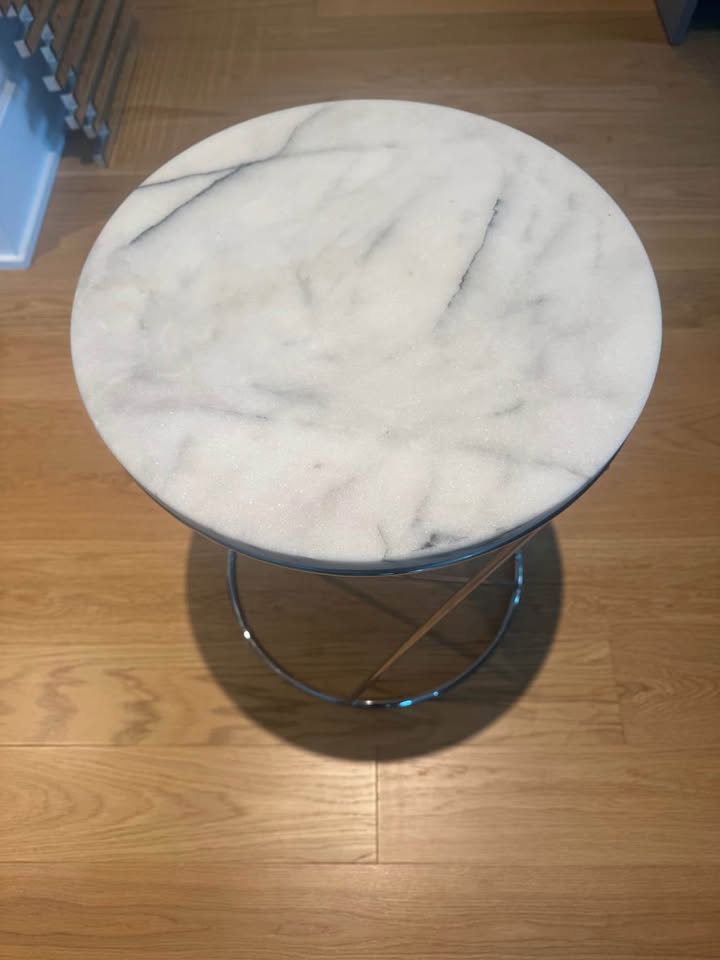 West elm marble/steel white/gray round end table - photo 2