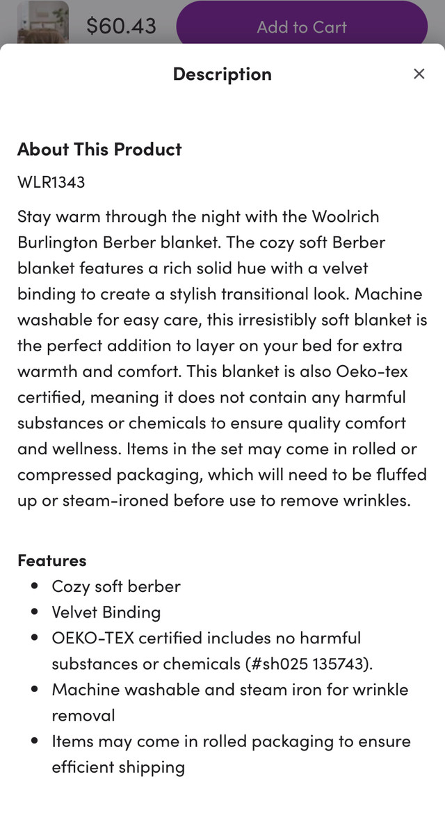New Woolrich Burlington Berber Blanket (7x avail.) - photo 3