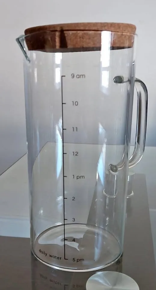 Glass Water Jug with Wooden Lid & Time Markings – 2L thumbnail