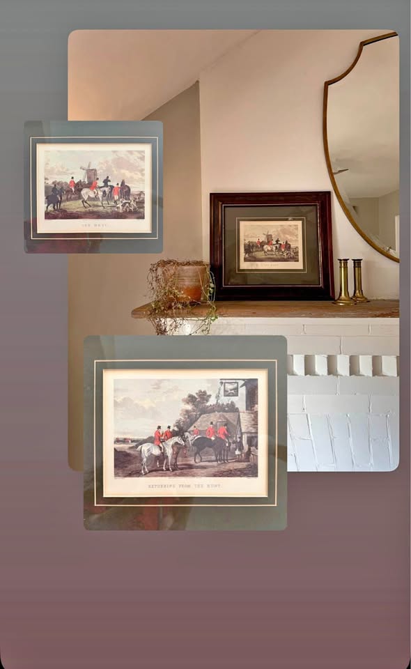 Vintage Fox Hunt Framed Prints Pair