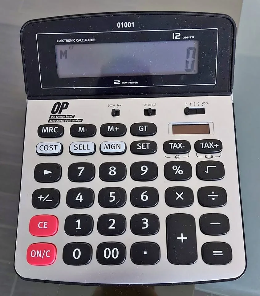 CALCULATOR-DESKTOP SOLAR/BATTERY 12 DIGIT OP BRAND thumbnail