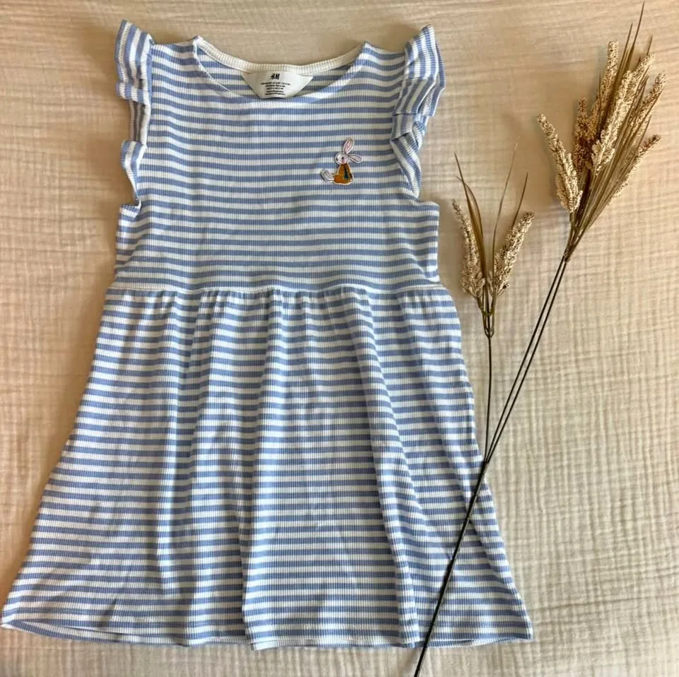 H&M 2-4T Toddler Girls Striped Bunny Dress (BNWOT) thumbnail