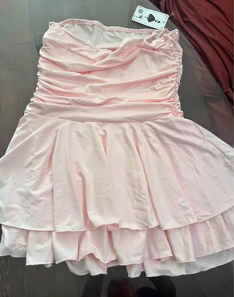 RANPHEE Pink Off Shoulder Ruffle Dress (L) thumbnail