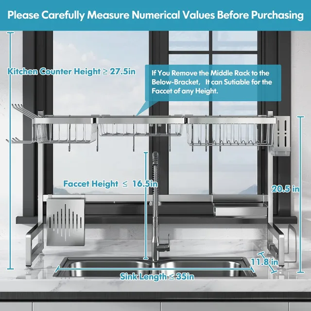 Over Sink Dish Drying Rack – Adjustable & Stainless image indicator(5)
