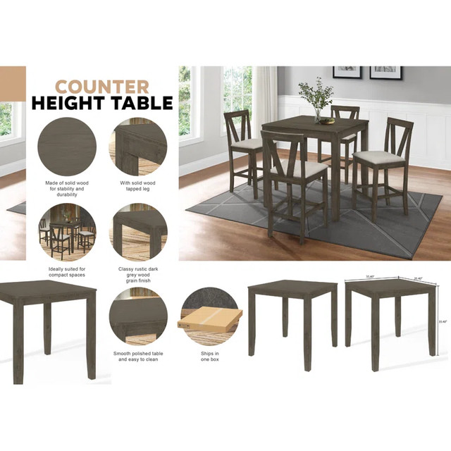 35.5" Square Counter Height Table – Rustic Wood - photo 5