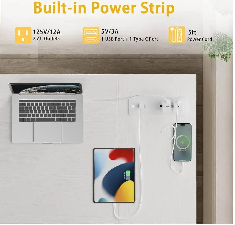 Bexevue L Shaped Desk w/ Power - 47 inch - White image indicator(5)
