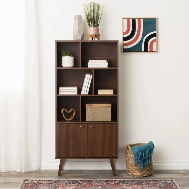 Mid-Century Cherry Bookcase with Doors – New | Good Finds thumbnail