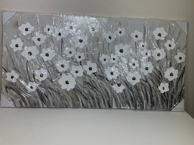 3D White Floral Canvas Wall Art- New and sealed | Good Finds thumbnail