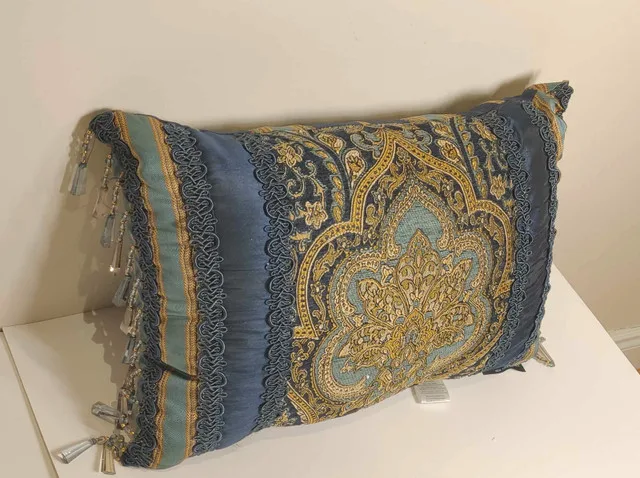 Palmer Damask Boudoir Pillow – Teal/Navy/Gold | Good Finds thumbnail