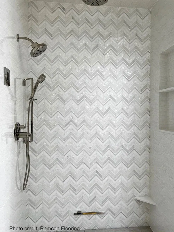 Mosaic Alaska Pearl Island Chevron Tile | Good Finds image indicator(9)