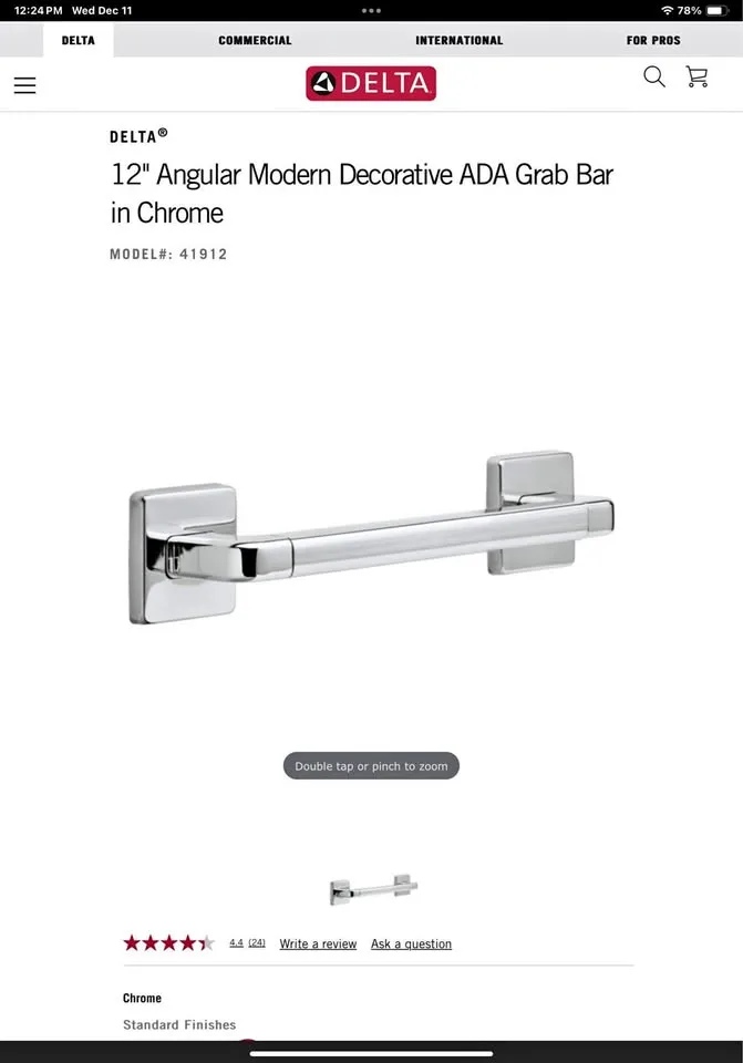 Delta 12” Bath Safety Angular Modern Grab Bars thumbnail