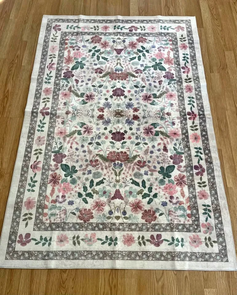 🌼Brand New 4x6ft Beige/Pink/Floral Area Rug thumbnail