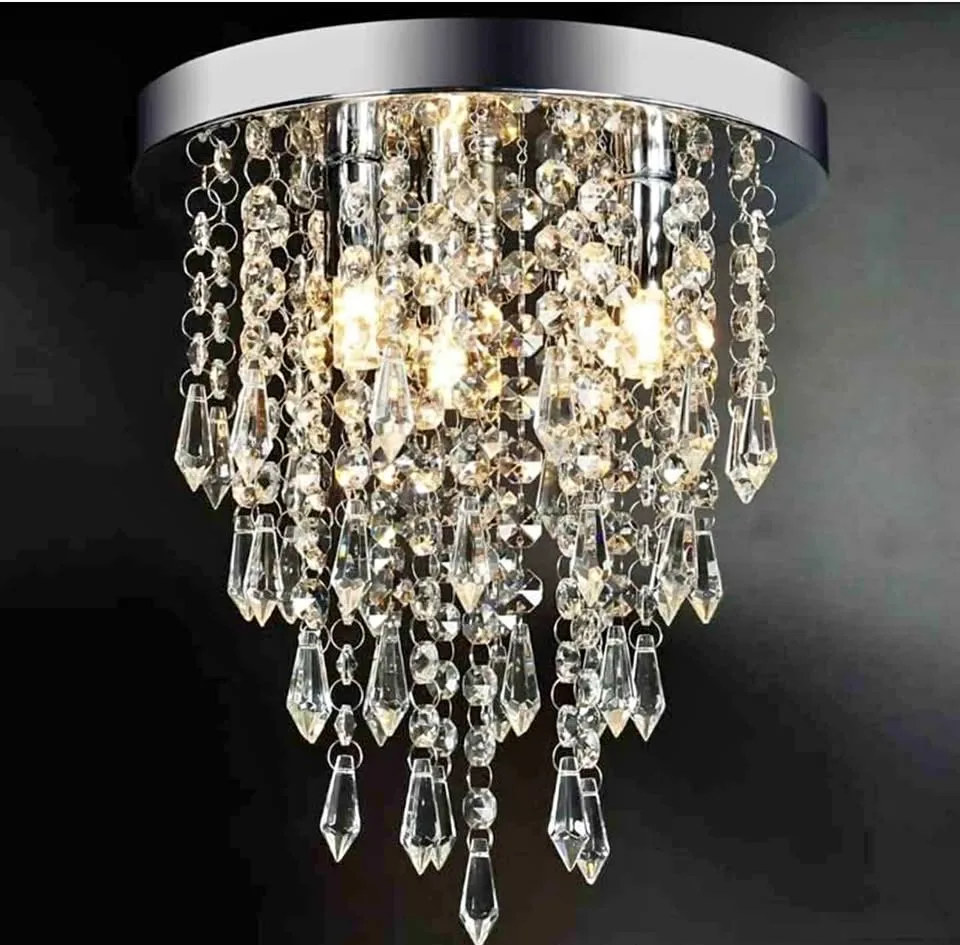 MODERN CRYSTAL CHANDEL LIGHT ✨ Silver Finish, New Bulbs thumbnail