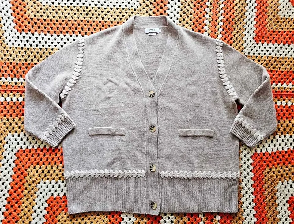 Sz L Notshy Wool Oversized Cottagecore Beige Cardigan