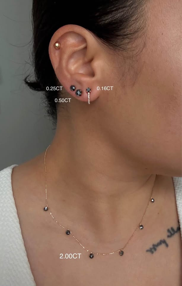 K18 YG Black Diamond Earrings, .50CT - Real Gold - photo 3