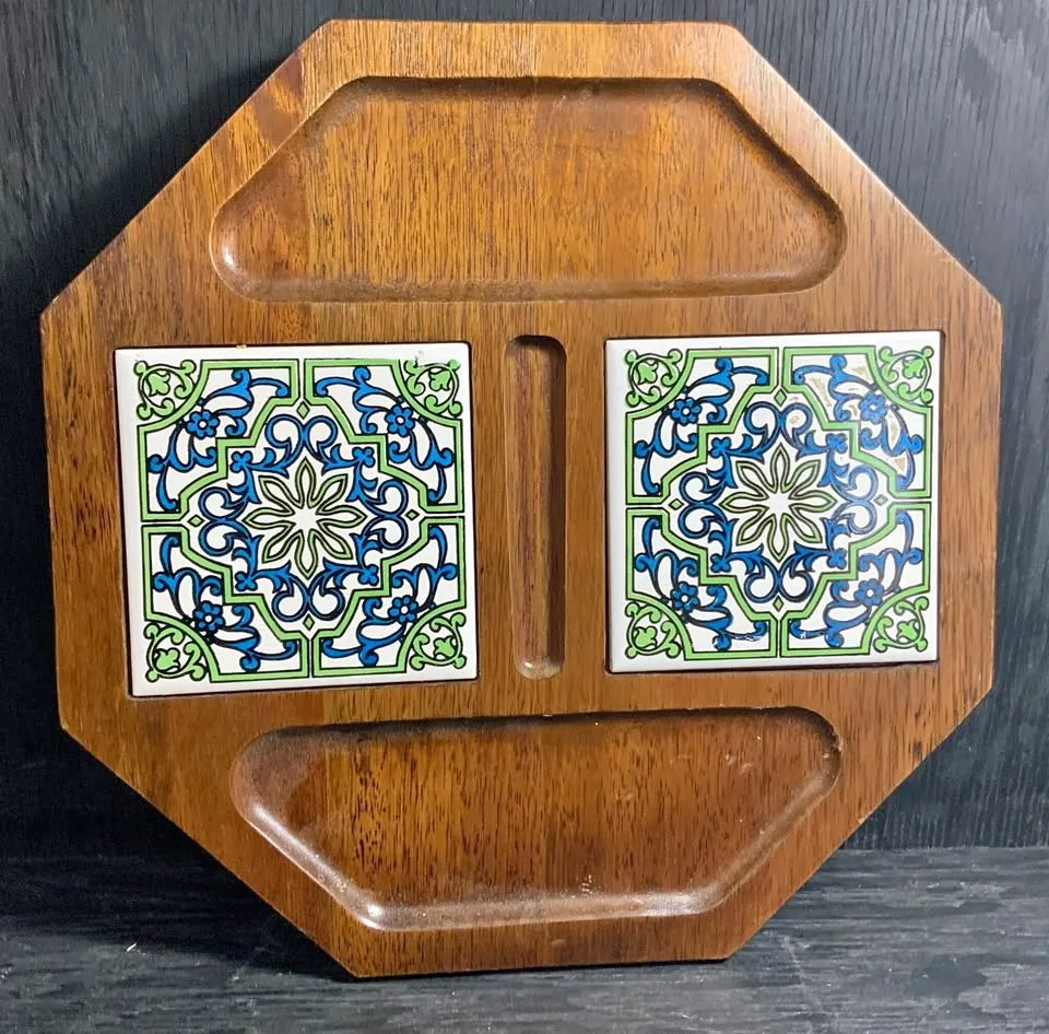 Vintage Imperial Hand Carved Wood Cheese Serving Tray thumbnail