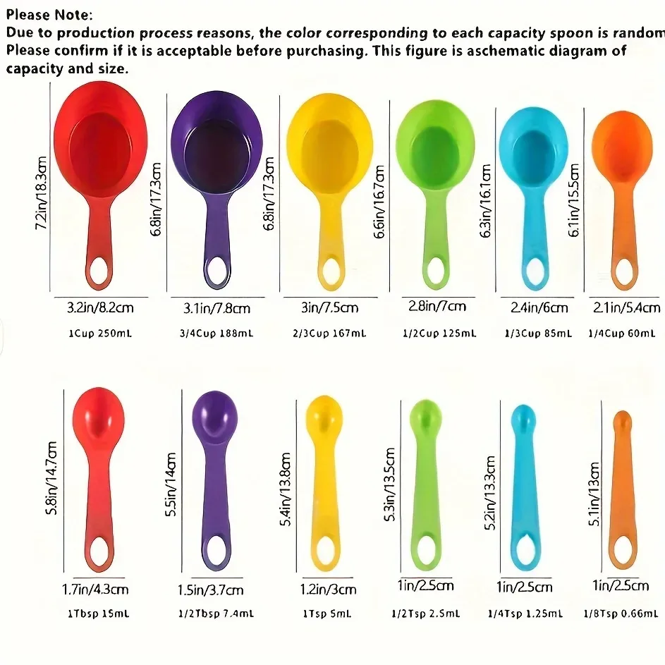 12-Piece Set of Assorted Colors Plastic Measuring Cups image indicator(4)