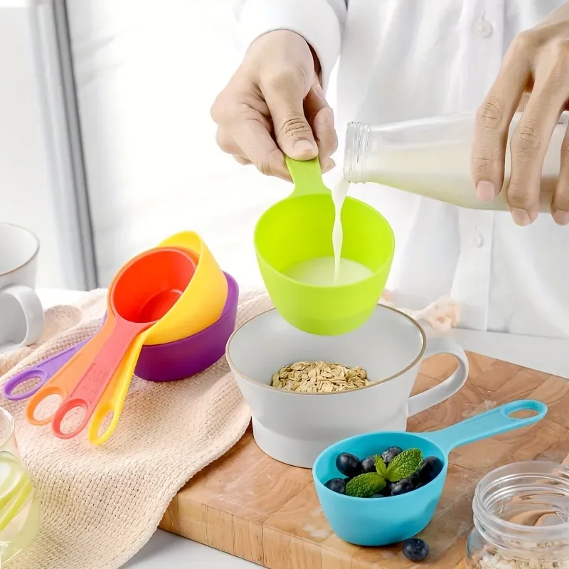 12-Piece Set of Assorted Colors Plastic Measuring Cups image indicator(5)