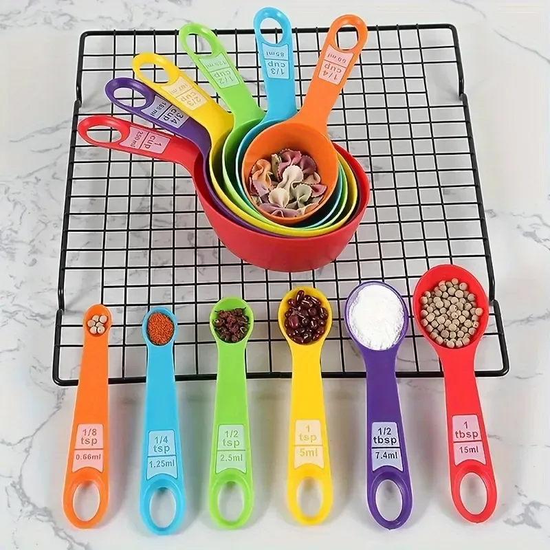 12-Piece Set of Assorted Colors Plastic Measuring Cups image indicator(6)