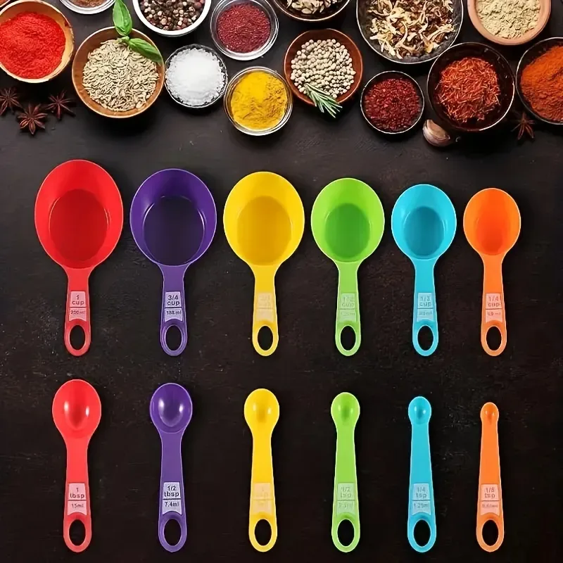 12-Piece Set of Assorted Colors Plastic Measuring Cups image indicator(7)