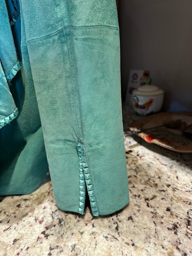 Vintage Turquoise Ruffle Front Suede Jacket by Barek - photo 2
