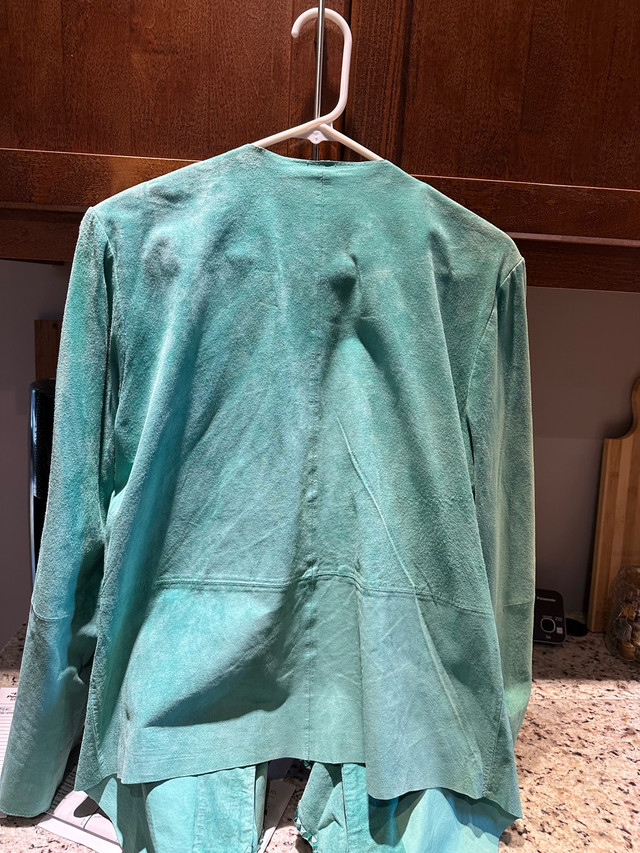 Vintage Turquoise Ruffle Front Suede Jacket by Barek - photo 3