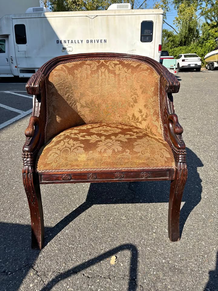 1940 Carved Wood Swan Barrel Chair
