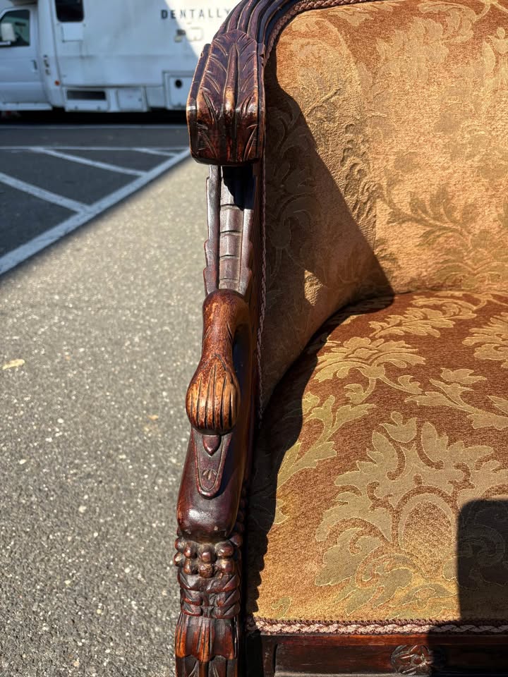 1940 Carved Wood Swan Barrel Chair - photo 3