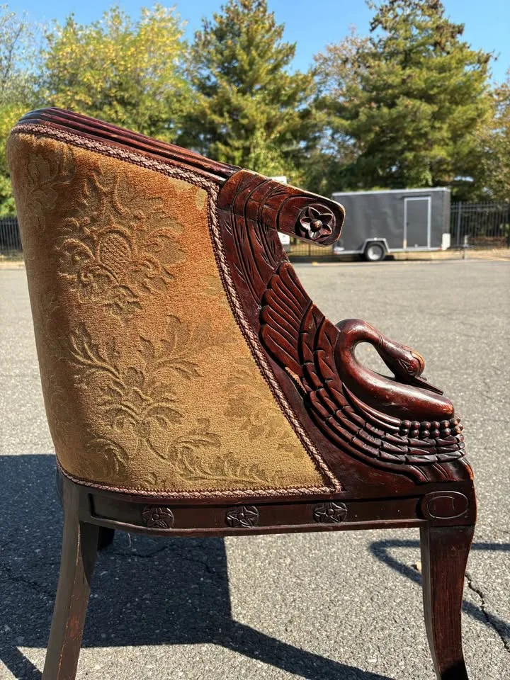 1940 Carved Wood Swan Barrel Chair image indicator(7)