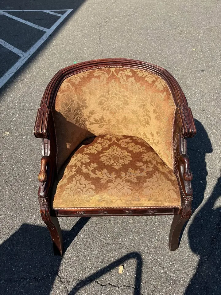 1940 Carved Wood Swan Barrel Chair image indicator(8)