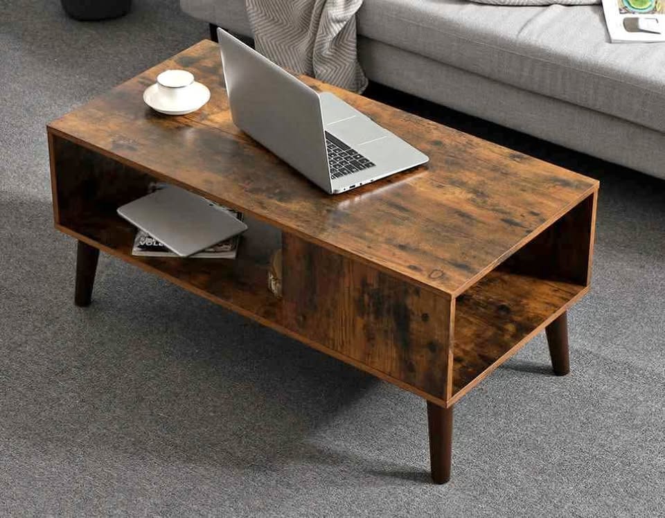 Brown Wood Coffee Table with Storage Shelf