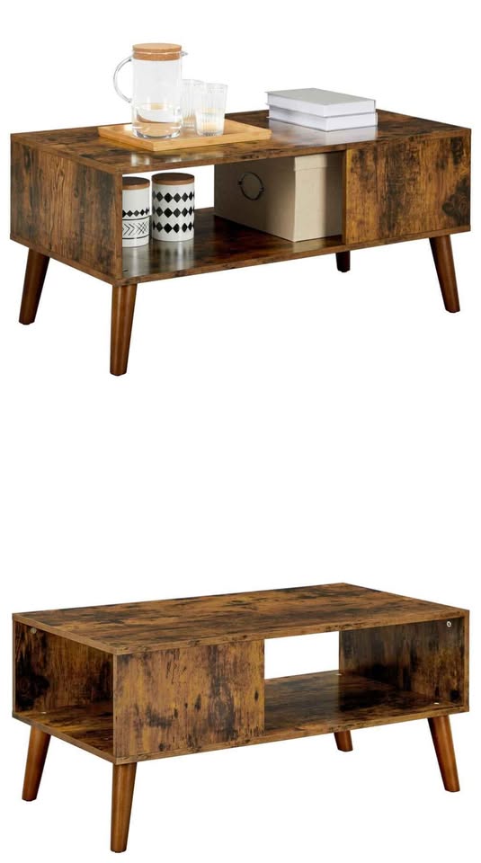 Brown Wood Coffee Table with Storage Shelf - photo 4