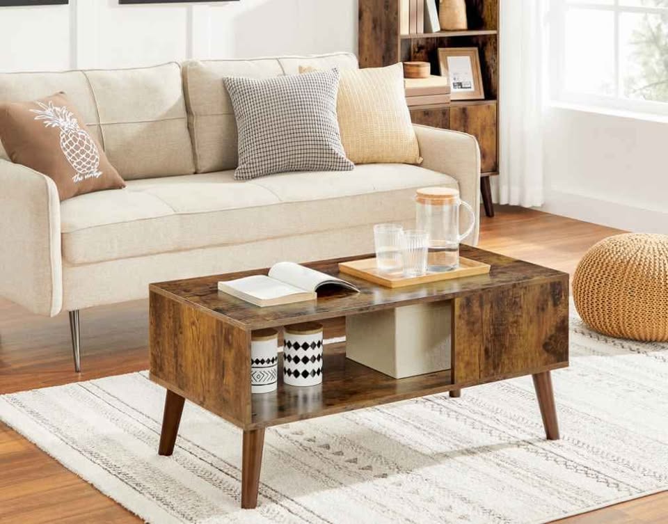 Brown Wood Coffee Table with Storage Shelf - photo 5