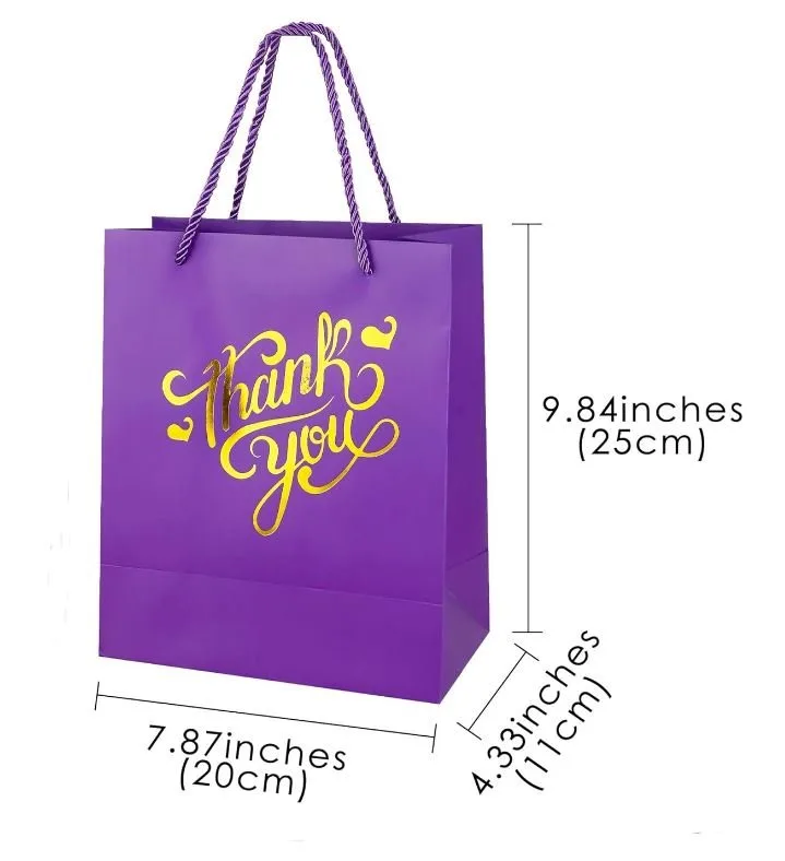 New~Thank You Gift Bags, Gold Foil Design,Rope Handles(12 PK) image indicator(2)