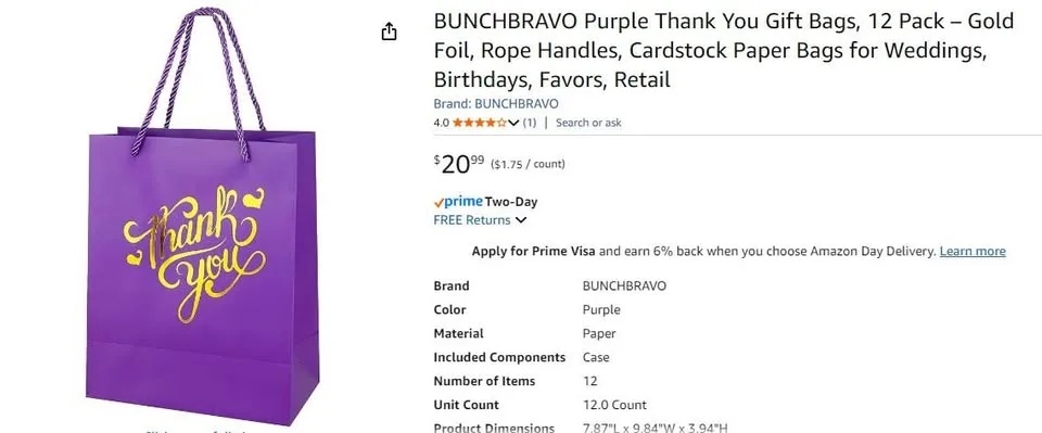 New~Thank You Gift Bags, Gold Foil Design,Rope Handles(12 PK) image indicator(3)