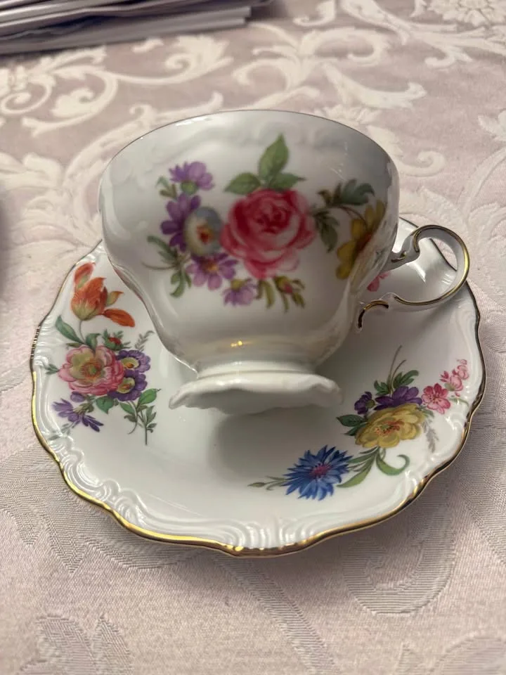 Gorgeous Rare Vintage Porcelain Tea Cup and Saucer thumbnail