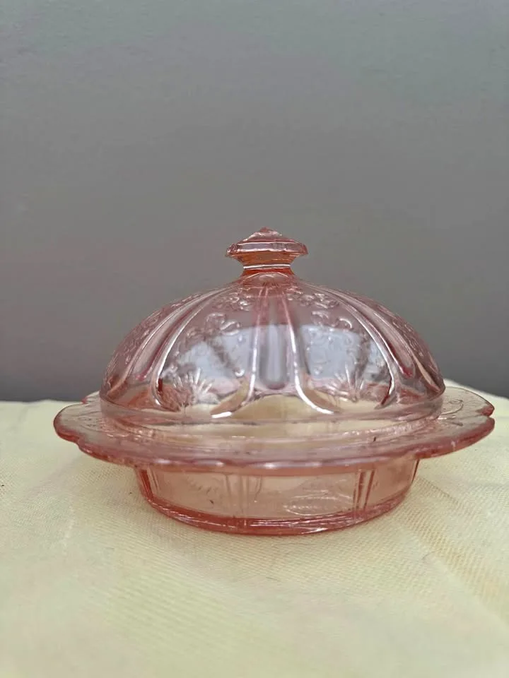 Pink Pressed Glass Covered Butter Dish thumbnail