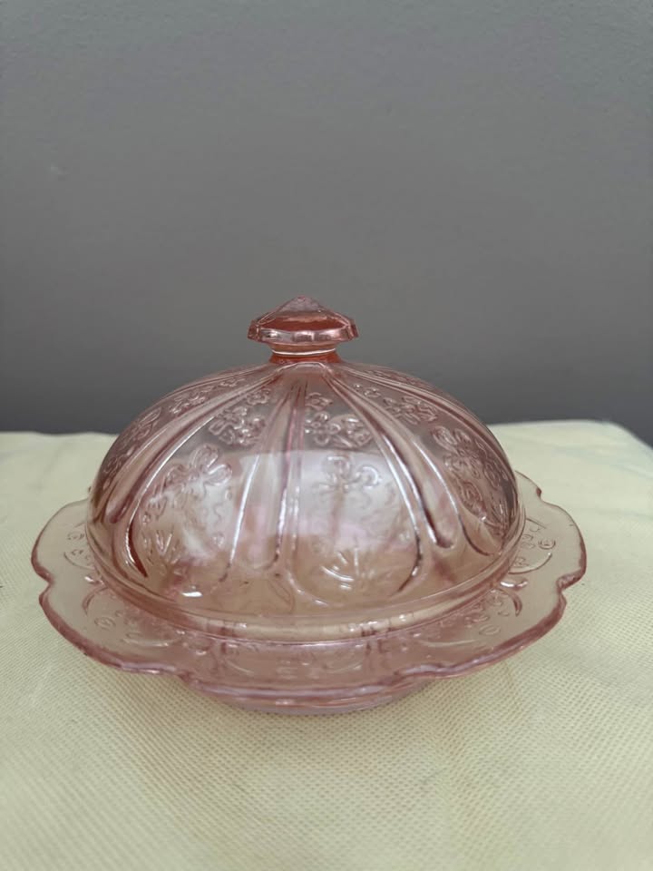 Pink Pressed Glass Covered Butter Dish - photo 2