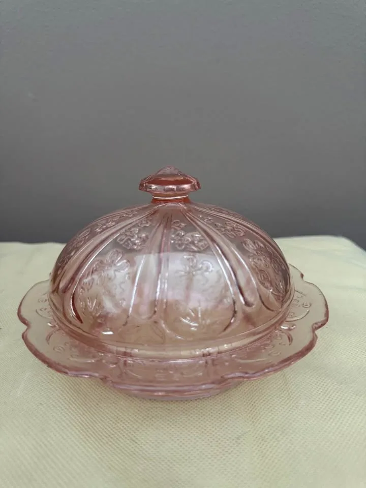 Pink Pressed Glass Covered Butter Dish image indicator(2)