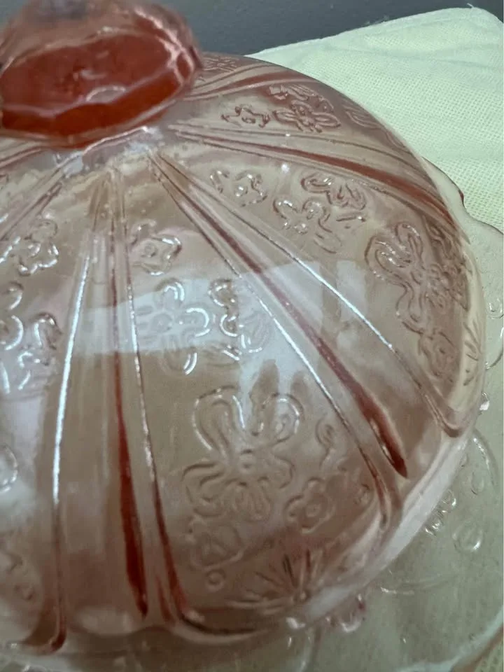 Pink Pressed Glass Covered Butter Dish image indicator(6)