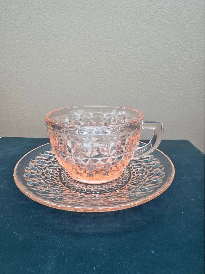 Vintage Pink Depression Glass Tea Cup and Saucer