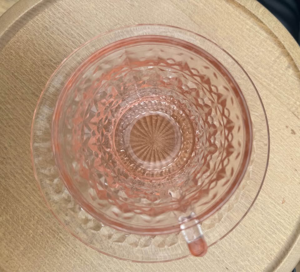 Vintage Pink Depression Glass Tea Cup and Saucer - photo 3