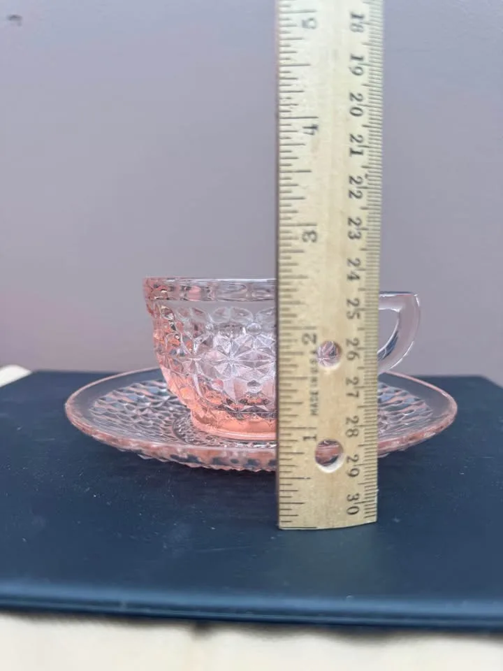 Vintage Pink Depression Glass Tea Cup and Saucer image indicator(6)