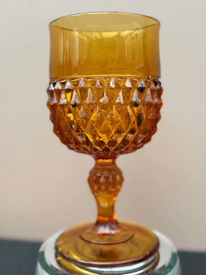 Vintage Amber Indiana Glass Diamond Point Goblet image indicator(2)