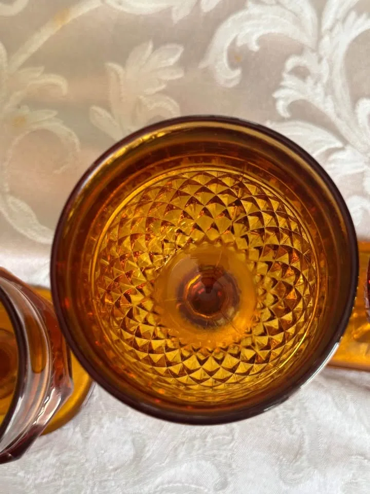 Vintage Amber Indiana Glass Diamond Point Goblet image indicator(4)